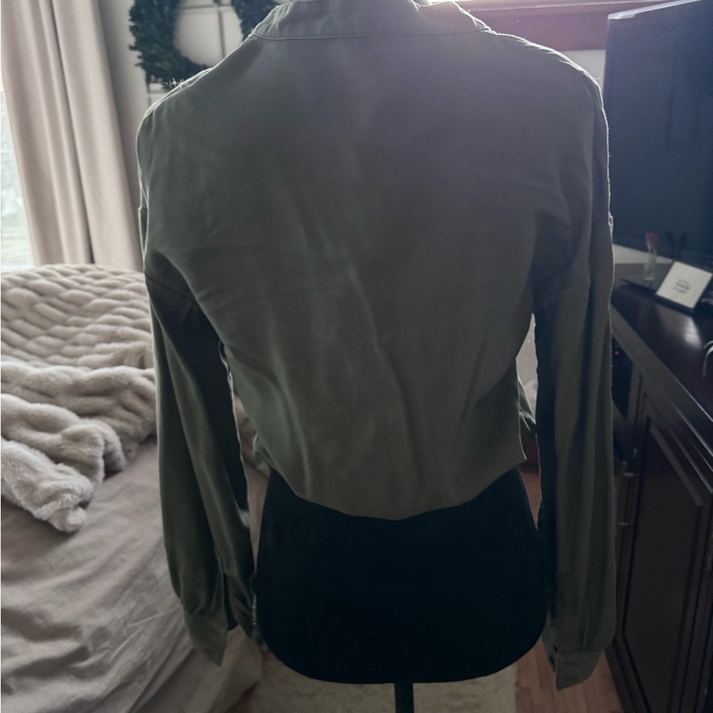 Express Olive Green Button-Front Utility Jacket - image 2